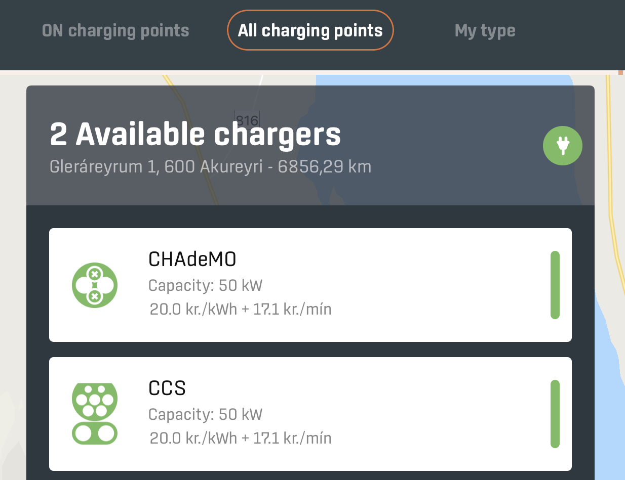 ON Power station in Akureyri with no Type-2 charger